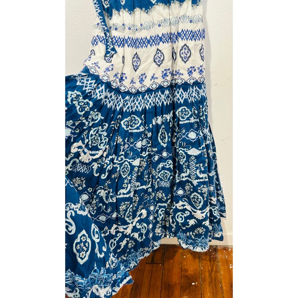 SALONI Blue White Abstract Design Nya Collared Sleeveless Button Up Dress US 2 - Picture 12 of 15